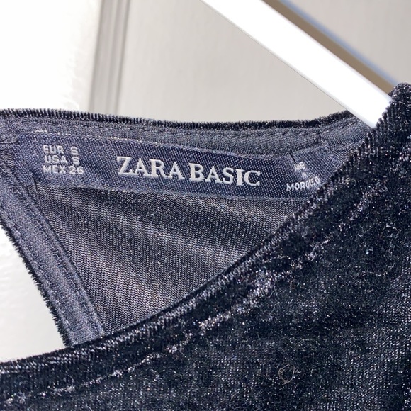Zara Small Black Velvet Bodysuit Beaded Shoulders - Picture 2 of 13